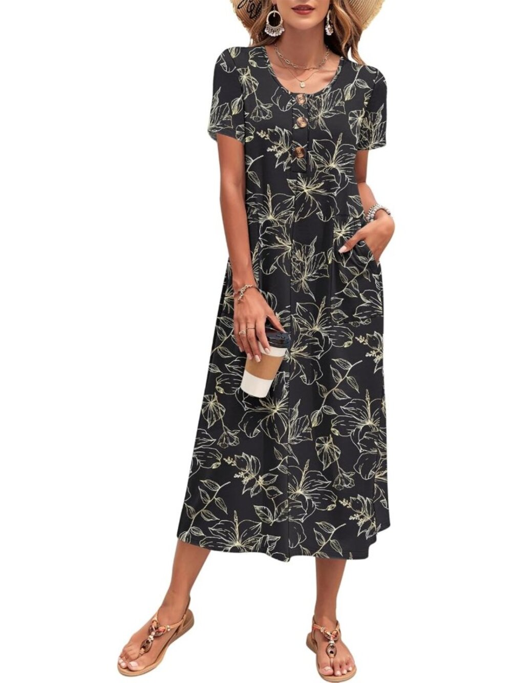 Summer Midi Dress for Women | Casual Loose Short Sleeve Sundress - Perfect for